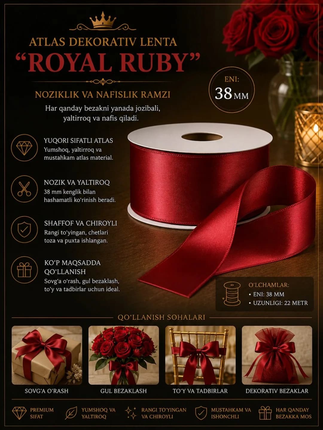 Атласная лента «Royal Ruby»